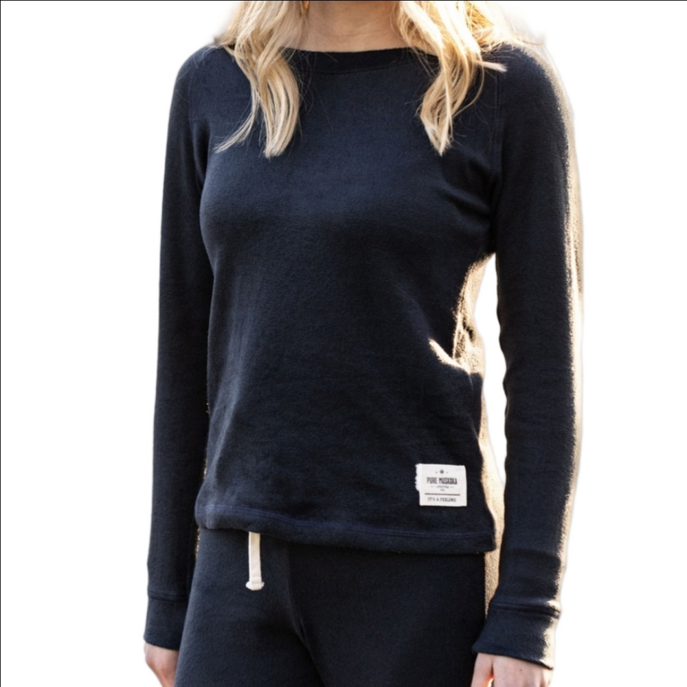 PURE MUSKOKA Wool Blend  Lounger Sweater Navy Blue Crewneck Sz S-M